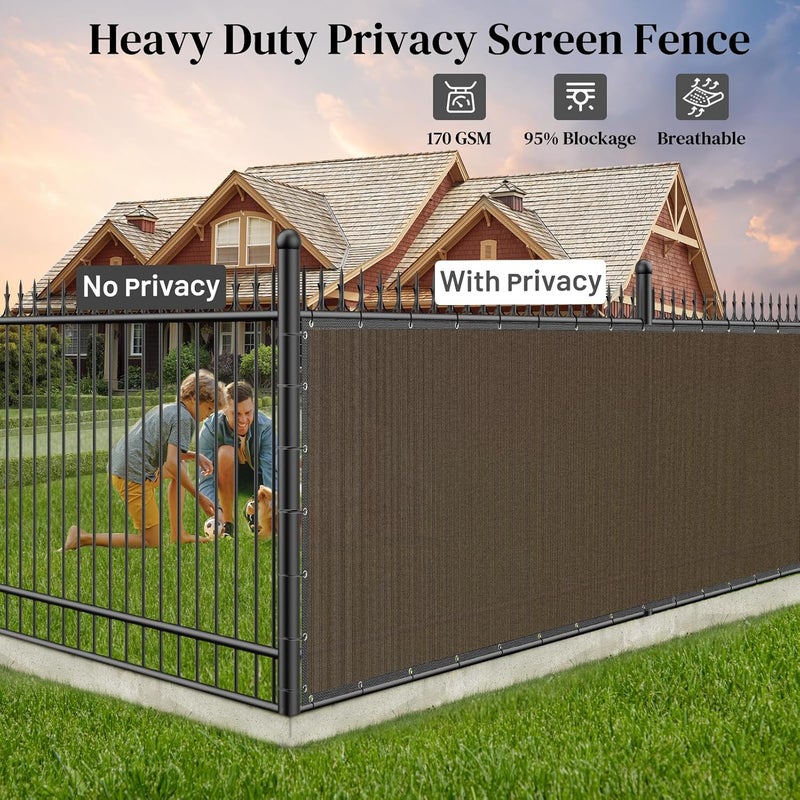 Winpull 4FT x 50FT Privacy Fence Screen Heavy Duty 170GSM Fencing Mesh Shade Net Cover Nickel-Plated Copper Grommets, 95% Blockage Privacy Fence for Outdoor Wall Garden Yard Backyard Pool (Brown) - Image 4